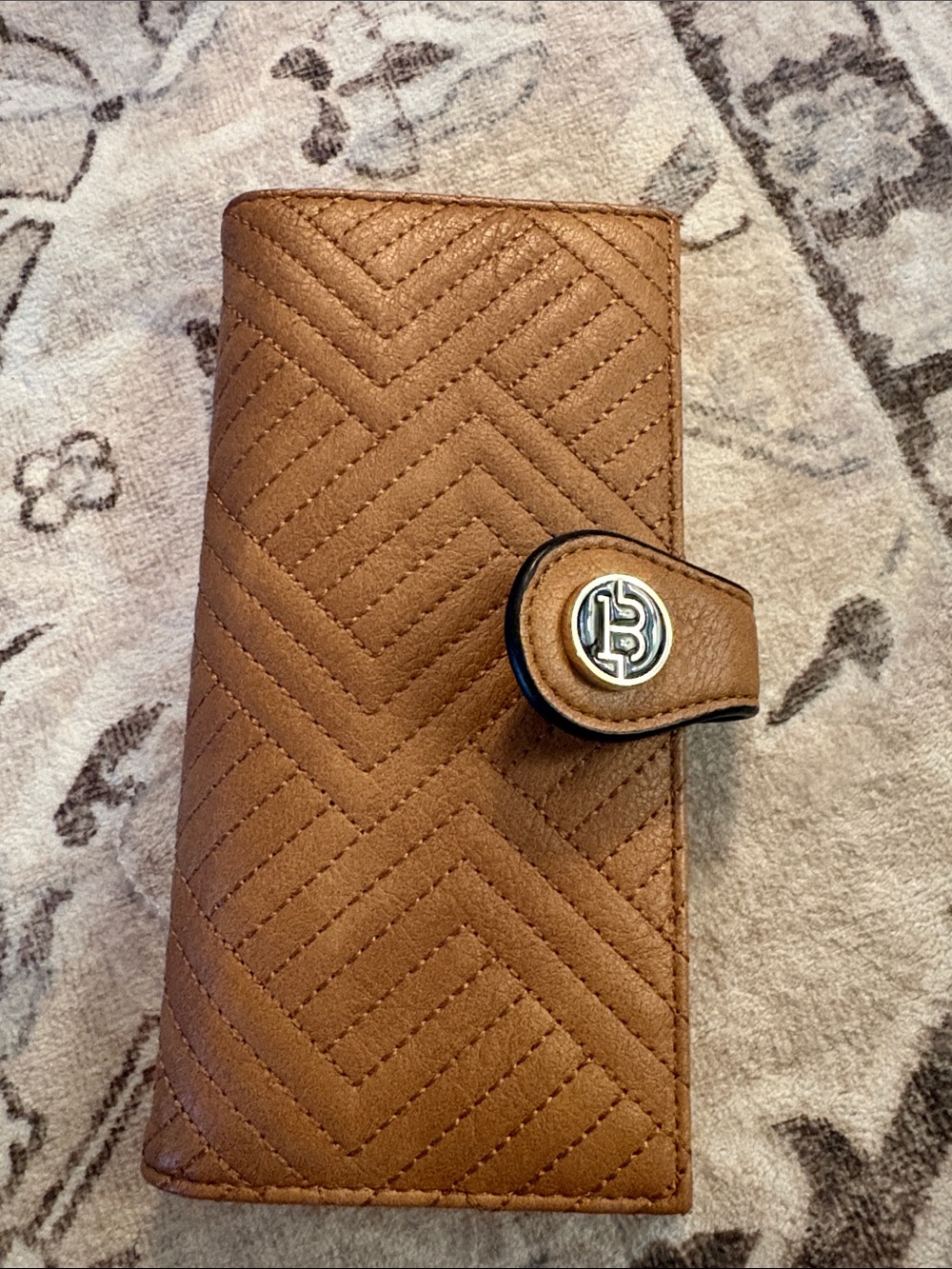 Chevron Quilted Tan Women's Wallet with Snap Tab